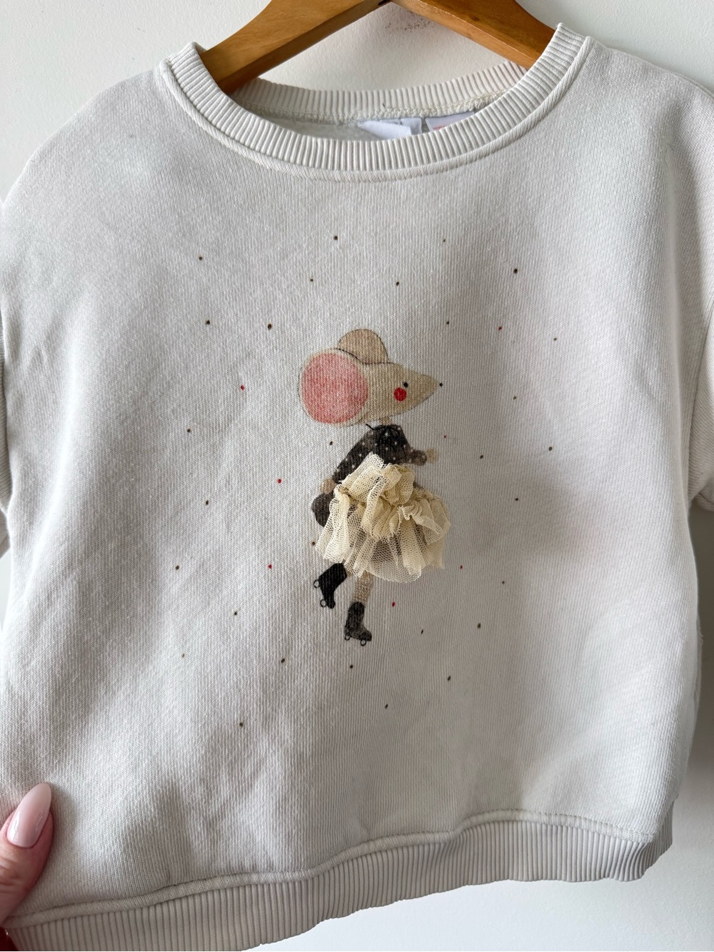 Zara Cream Kids Sweatshirt with Mouse Applique and Tulle Detail - Picture 3 of 6